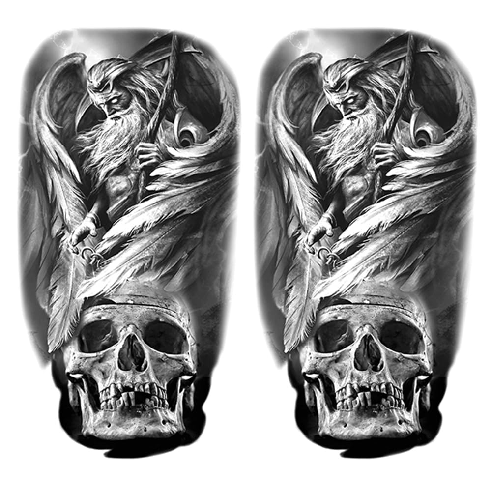 Oottati 2 Sheets Realistic Animal Temporary Tattoos Stickers Poseidon God Skull Wing Designs For Men Waterproof Arm Leg Fake Body Art, Gym & Parties
