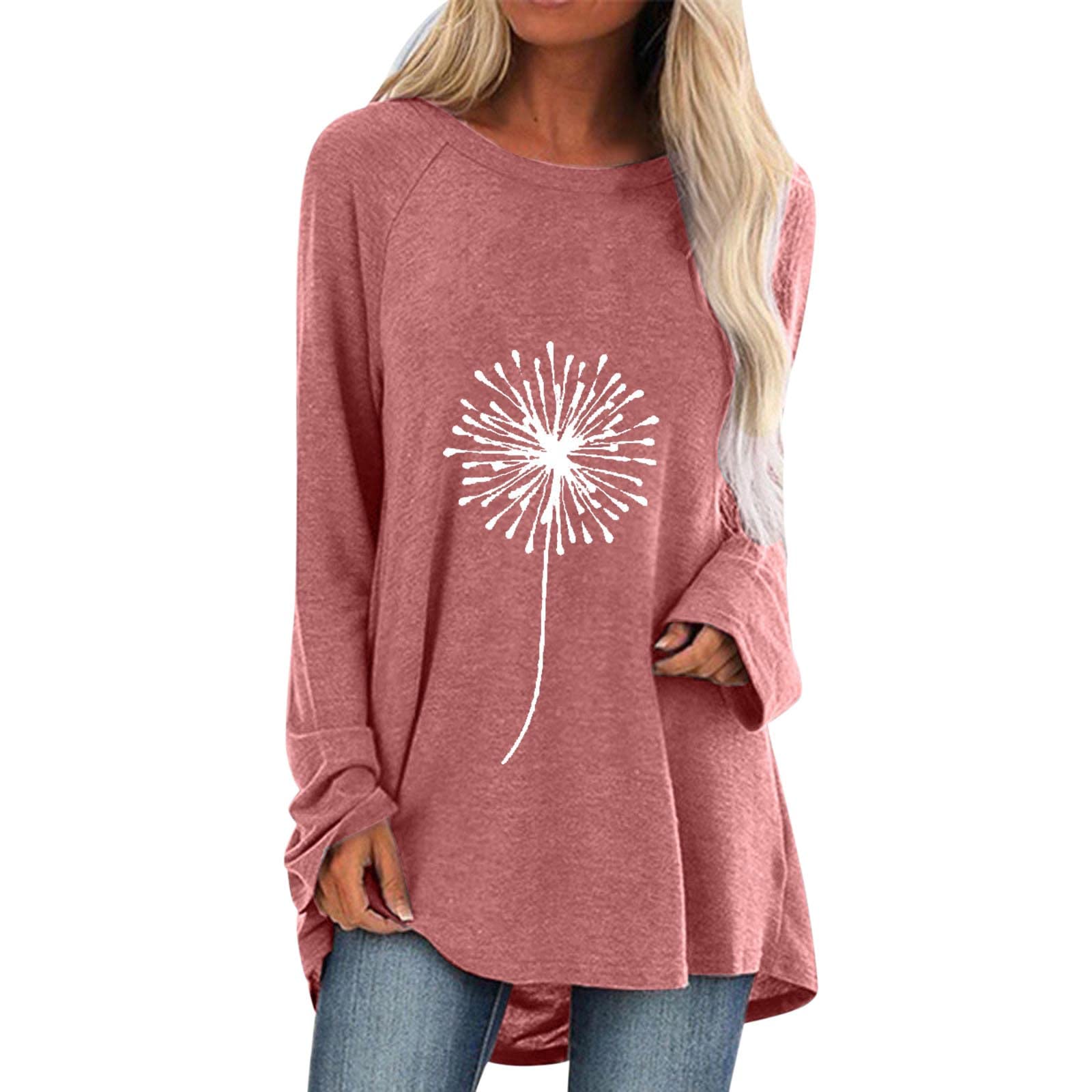 wyzesi Tshirts Shirts for Women Clearances, Women Vintage Pullover Sweatshirt Print Long Sleeve Jumper O-Neck Sweater Blouse Tops for Teenager Girls UK Size Tunic Tops for Women UK Plus Size