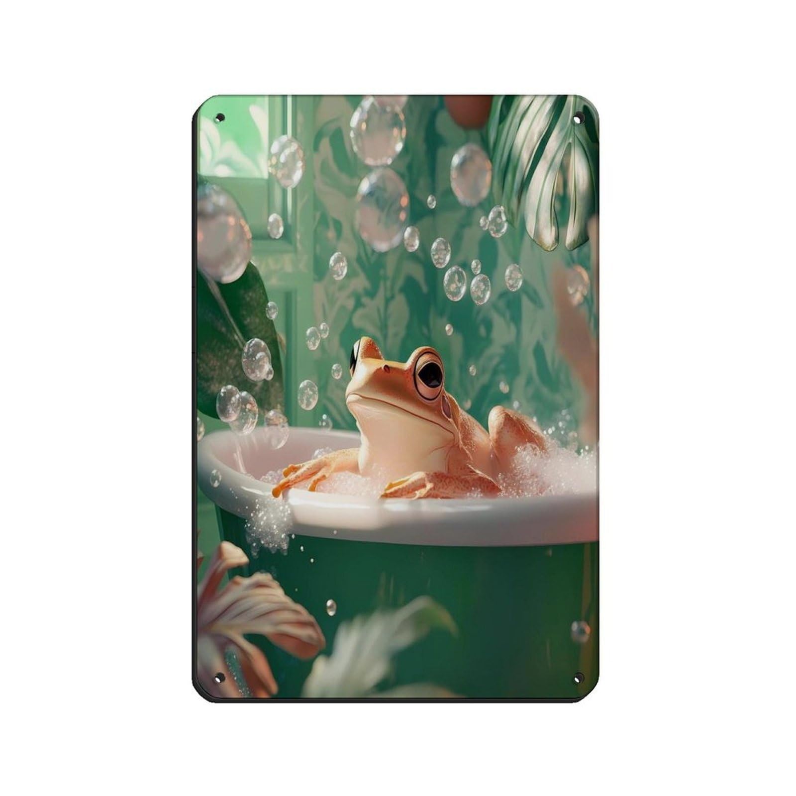 Cute Frog Bath, Whimsical Frog Retro Poster Metal Tin Sign Chic Art Retro Iron Painting Bar People Cave Cafe Family Garage Poster Wall Decoration 8x12inch(20x30cm)