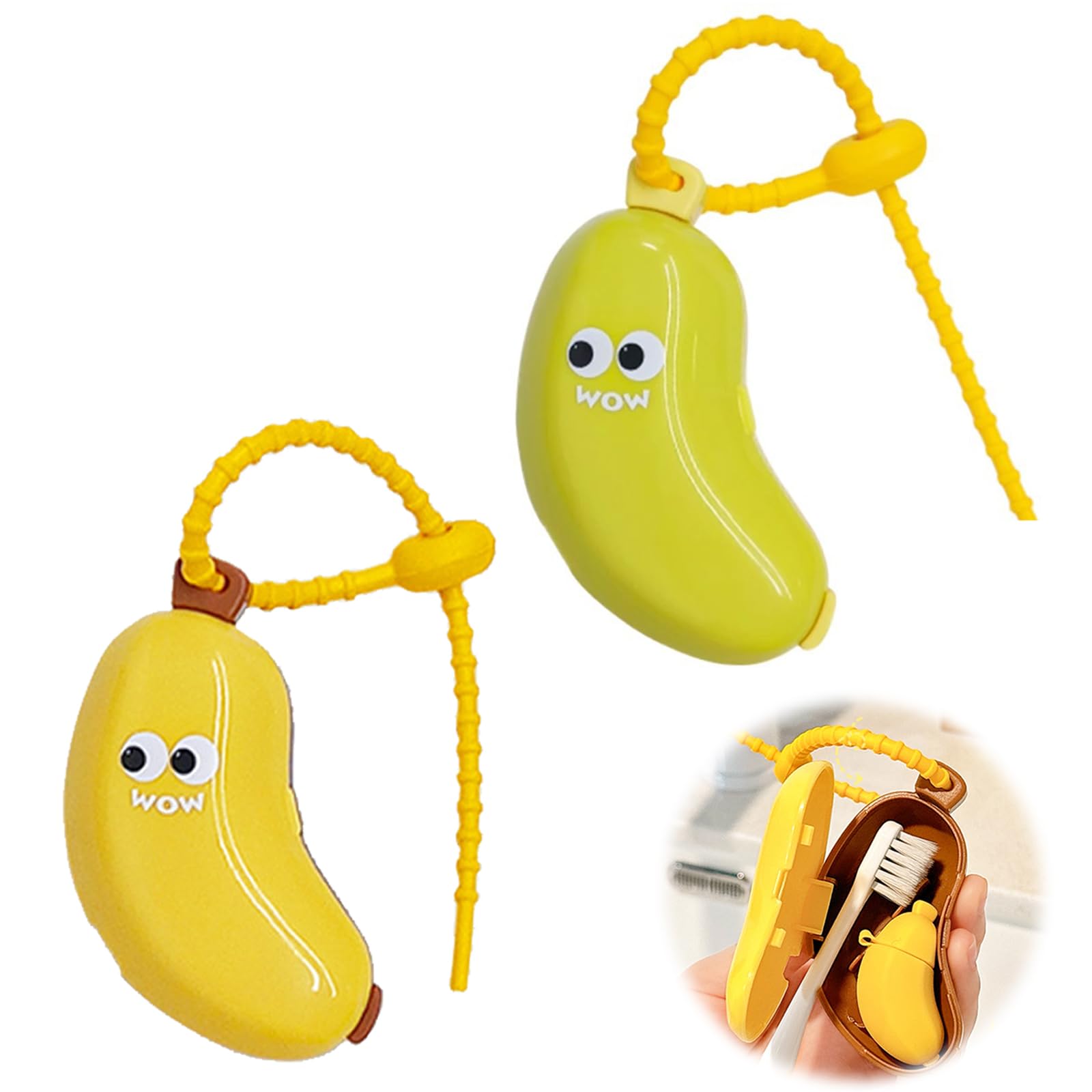 PAVIKE バナナ型歯ブラシカバー （2個セット）携帯用歯ブラシキャップ 歯ブラシヘッドカバー 歯ブラシ保護カバー 歯磨き粉ディスペンサー付き キャッププロテクター 防塵 通気 軽量 衛生的 携帯用 自宅旅行 出張 学校 アウト ドアキャンプ用