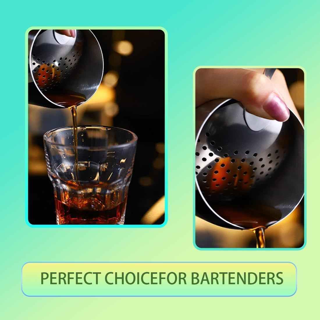Julep Colador de cóctel, colador de barra, colador de cóctel para bebidas, acero inoxidable para el hogar o bar comercial (2 piezas, plateado) 2
