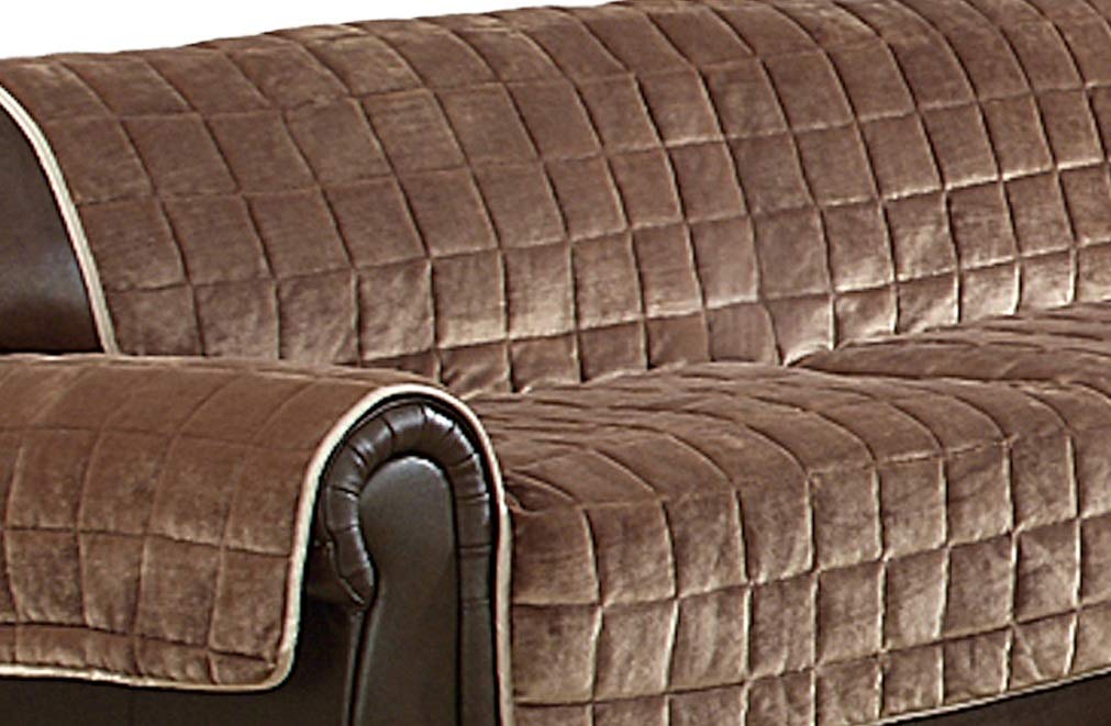 Quick Fit Joseph Flannel Reversible Waterproof Microfiber Sofa Cover in Taupe-Mocha - Image 3