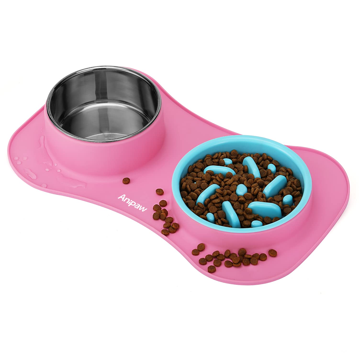 Slow Feeder Dog Bowls 3 in 1 Stainless Steel Dog Food and Water Bowls with Non-Spill Non-Skid Silicone Mat to Slow Down Eating for Large Medium Small Breed Size Dogs and Cats