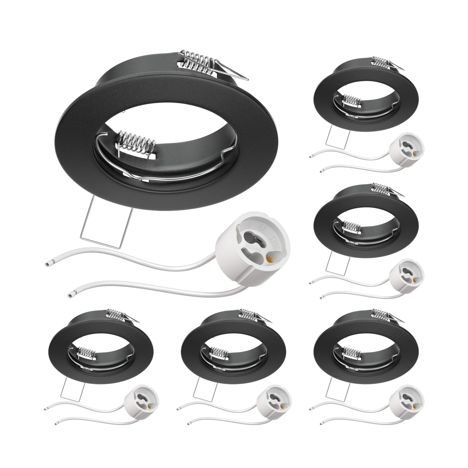 ledscom.de 6 Stück Decken-Einbaurahmen FERE Einbaurahmen schwarz matt (LED/Halogen/GU10/MR16/PAR16/50mm) inkl. GU10 Fassung