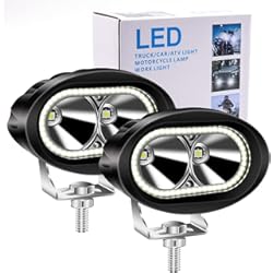 Faro Bmw Moto Faros Auxiliares de Moto.20W Faros Antiniebla Moto LED Foco Luces de trabajo Luz delantera auxiliar 12V/24V para Motocicletas Bicicletas Coches Camiones Barco Con Blanco Angel Eyes