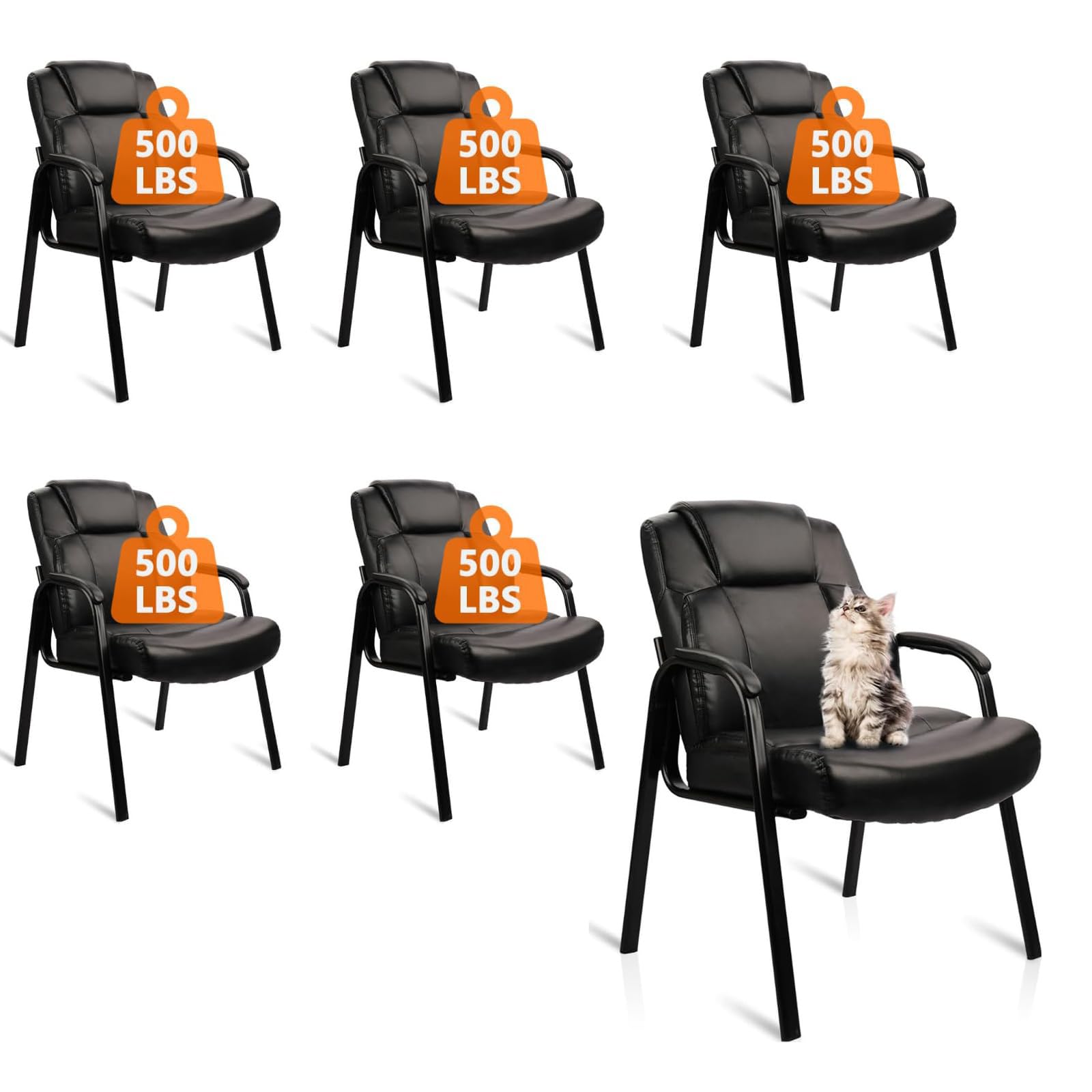 CLATINA Heavy Duty Guest Chair with Padded Armrests, Executive Leather Soft Reception Chair 400lbs Capacity for Office Conference Waiting Meeting Room, Black (6 Pack)