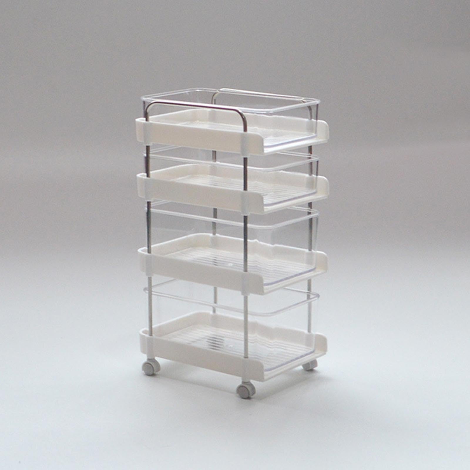 1/6 Casa delle Bambole Organizzatore di Contenitori Scaffale Elettrodomestici da Cucina Artigianato Miniatura Carrello Portaoggetti con Ruote per, Bianco