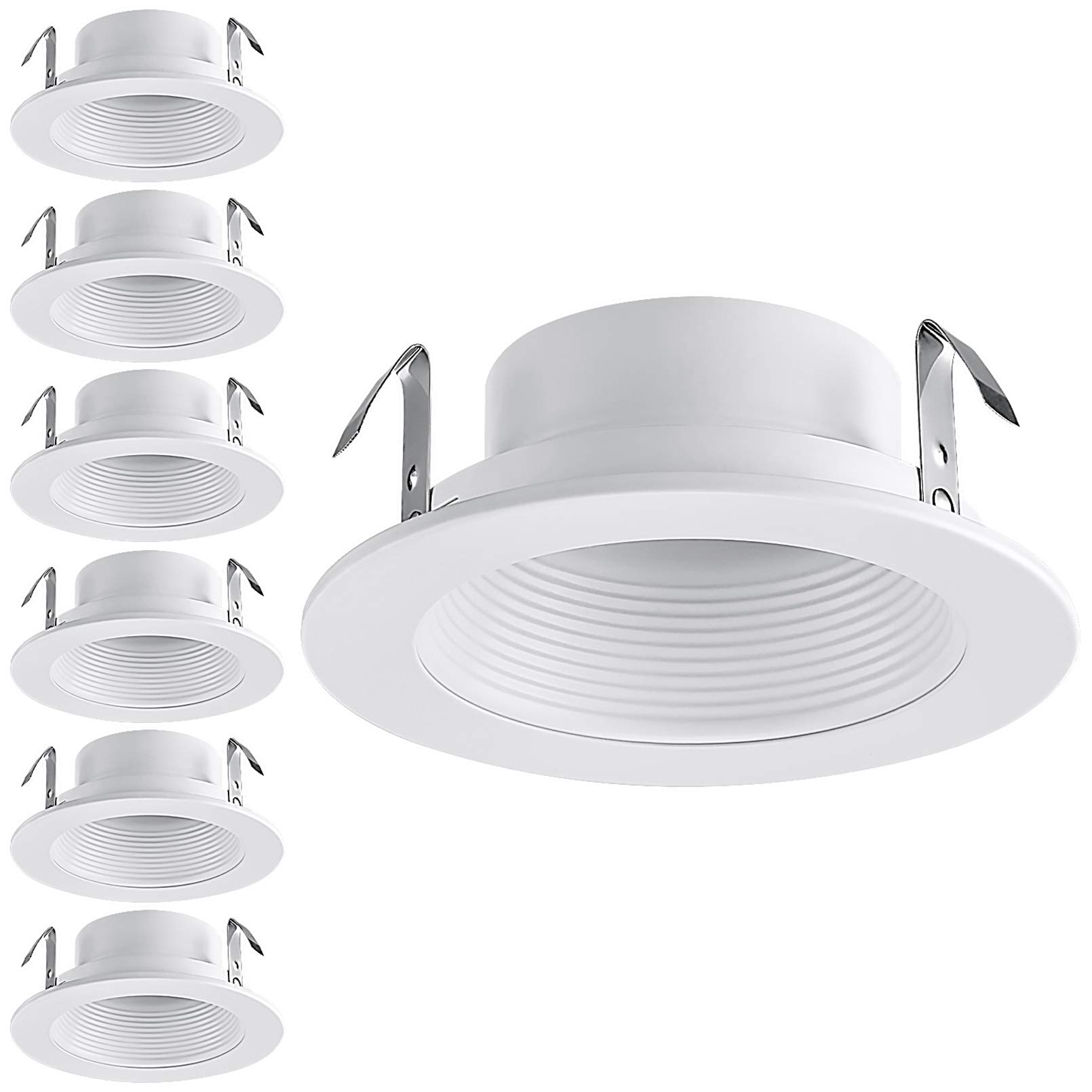 torchstar 4 inch classic white recessed light trim metal step baffle trim fit halojuno remodel recessed housing 4 inch can light trim for par16 par20 br20 white pack of 6
