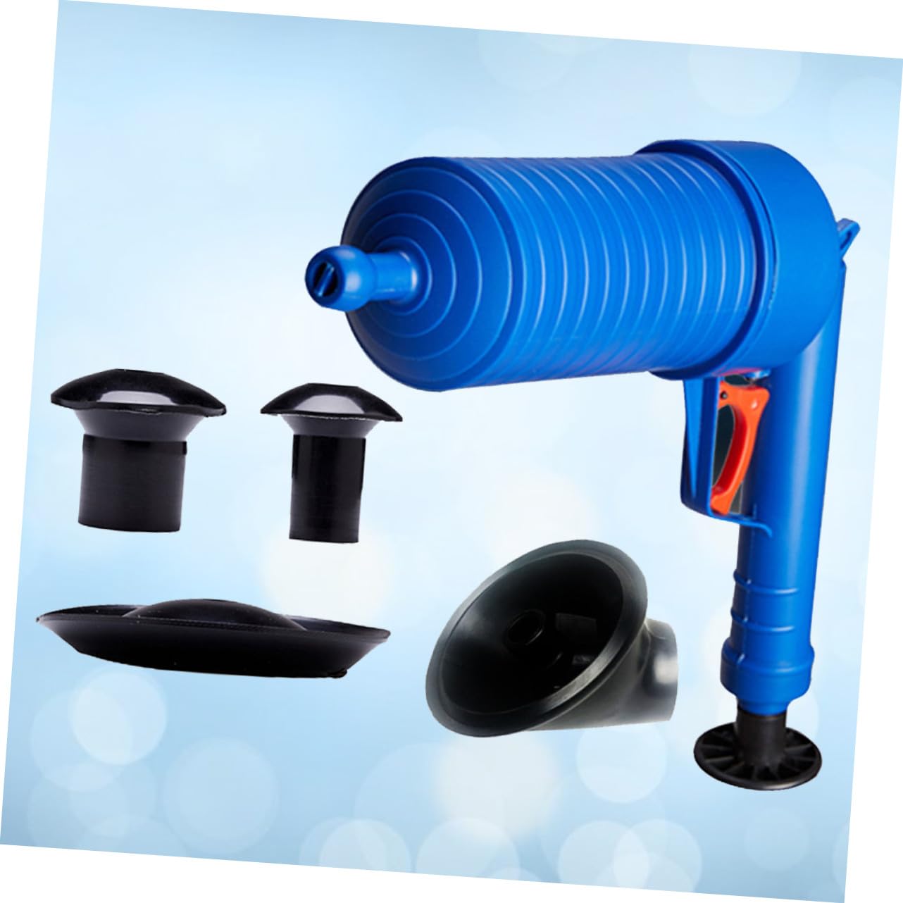 Déboucheur à Air Comprimé avec Ventouse et Brosse Kit pour Nettoyage de Canalisations Toilettes et Évier Bleu