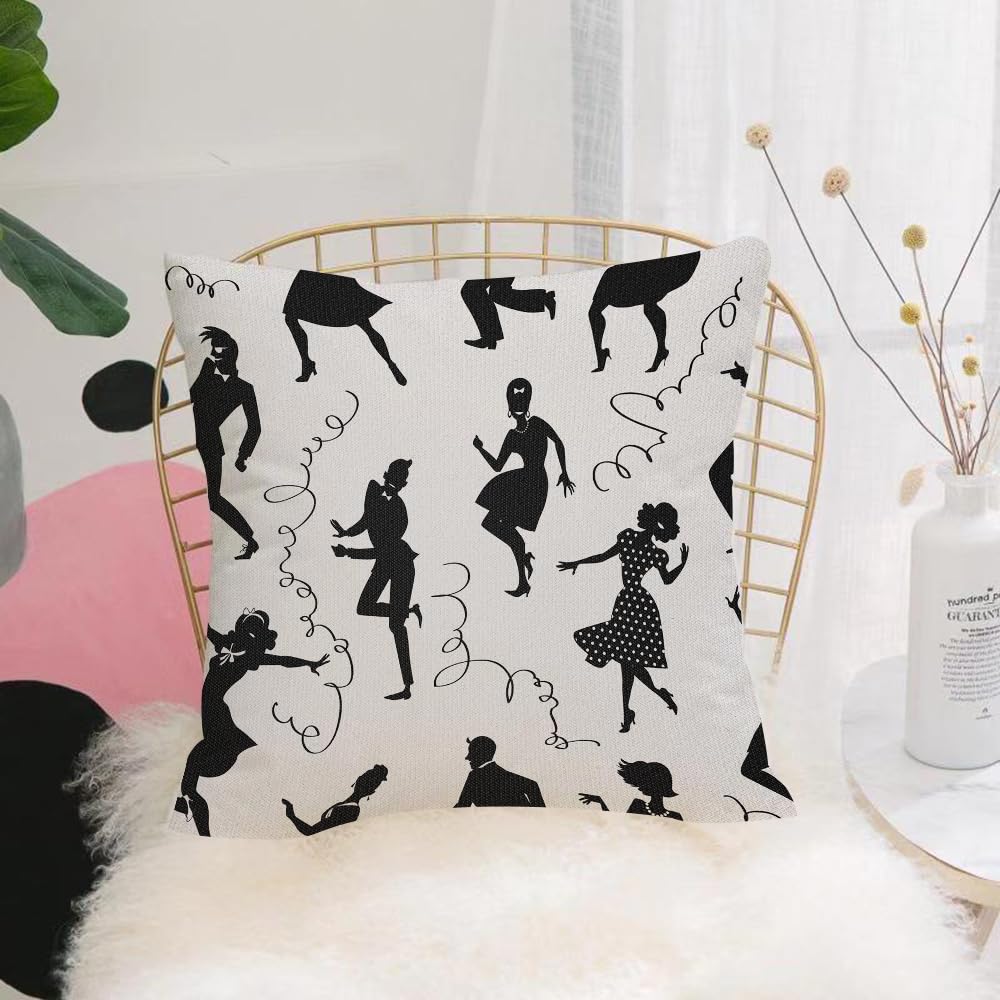Hyosxw Seamless Pattern With Black Silhouettes Of P - A6 Cushion Cover,Throw Pillow Case Home Decorative For Living Room Bedroom Sofa Chair 18X18 Inch,Seamless Pattern With Black Silhouettes Of People Dancing In Retro Style No Whi,Pillowcase 45X45cm