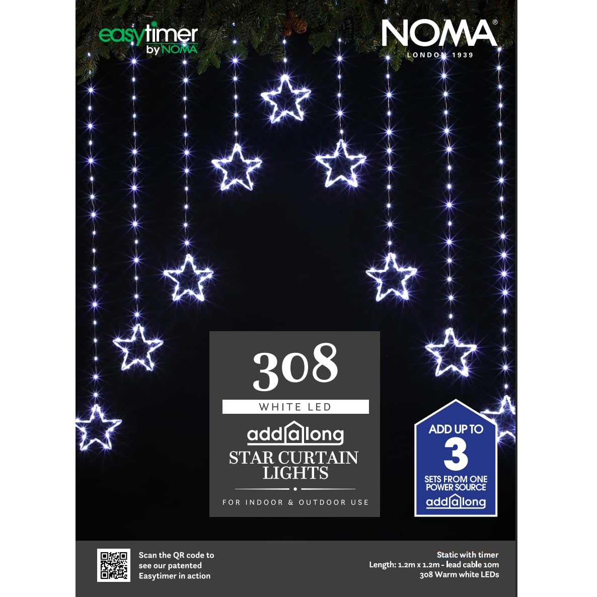 Noma White Star Wire Curtain Light, 308 Bright Led's