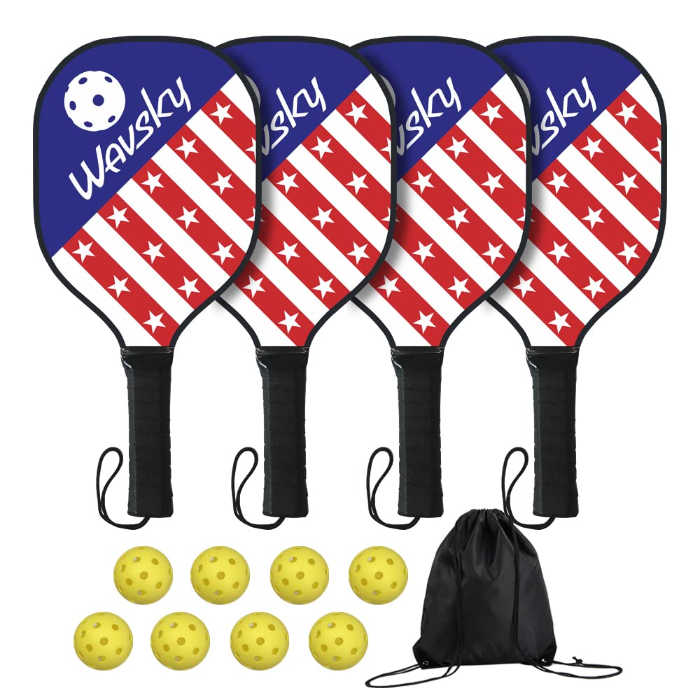 Pickleball Paddles-Pickleball Set of 4 Paddles, 8 Pickleball Balls, 4 Cooling Towels and 1 Carry Bag, Wood Pickleball Paddles Pickleball Racket Ergonomic Grip for Beginner, Pickleball Equipment