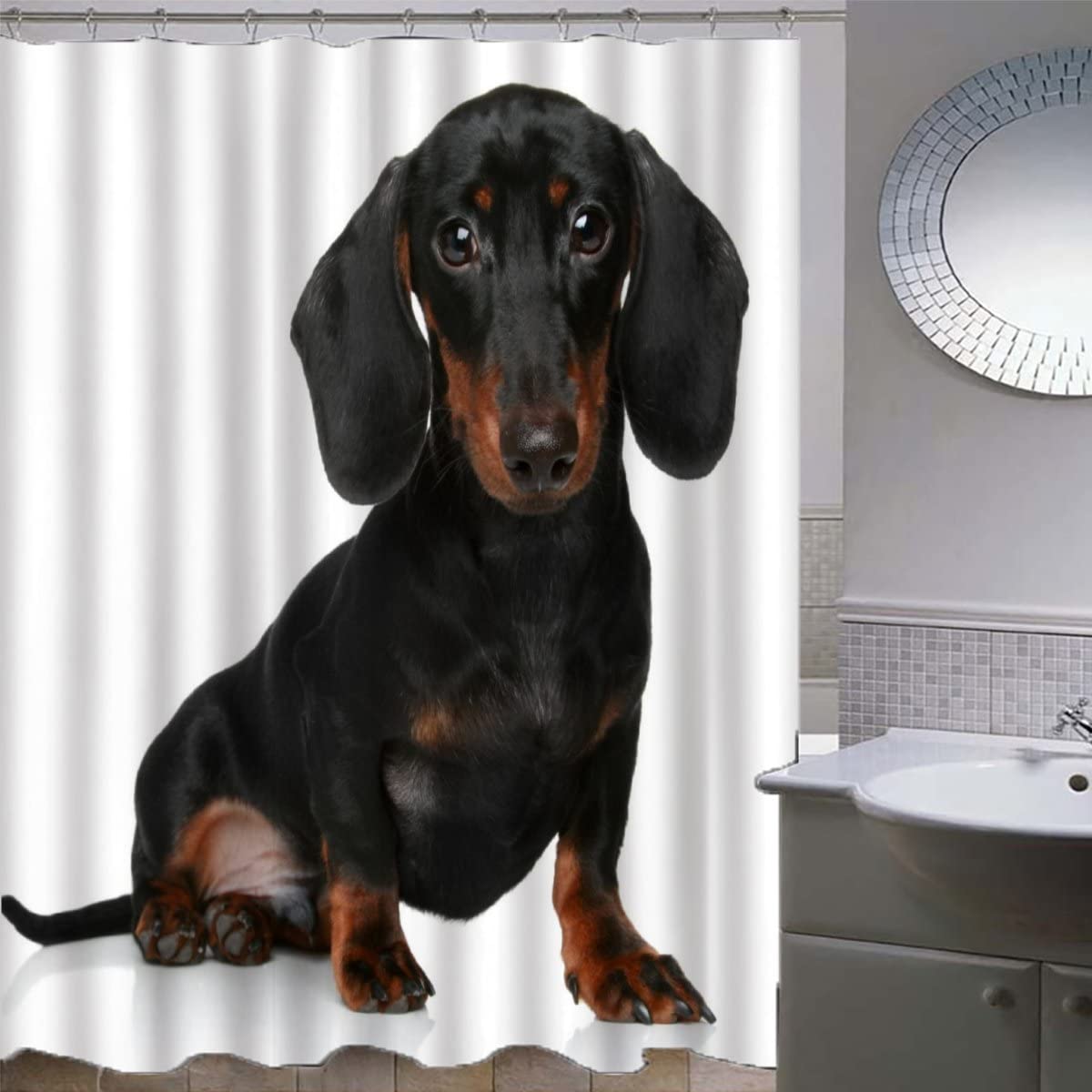 VASENA Shower Curtain Dachshund Dog Animal Bath Curtain 3D Printed Mould Proof Bath Curtains for Shower Polyester Shower Curtains 180x180 cm