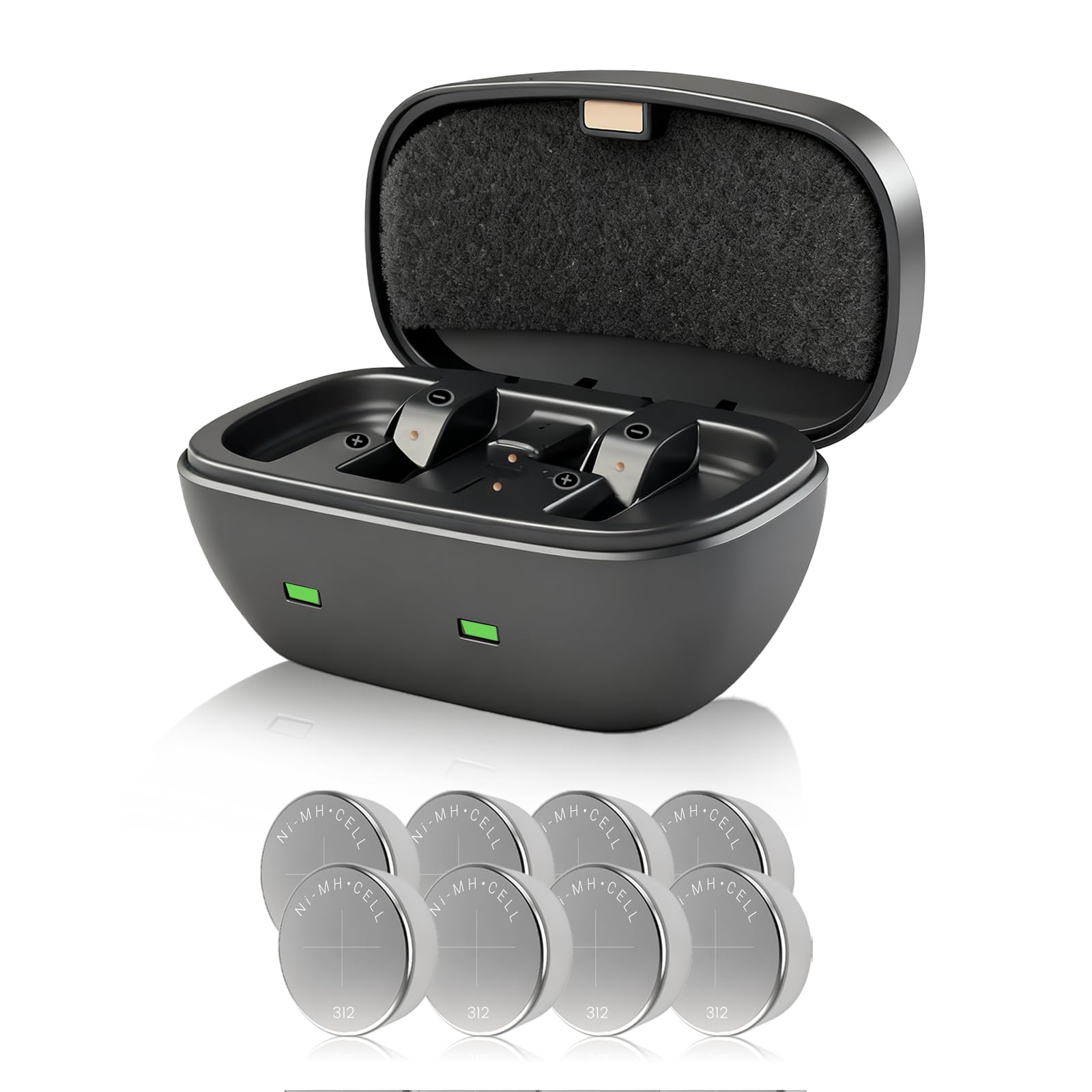 Lot de 8 piles rechargeables 312 pour appareils auditifs avec chargeur de batterie, piles rechargeables taille 312 et étui de chargement, autonomie de 8 à 10 heures pour appareils non Bluetooth (8