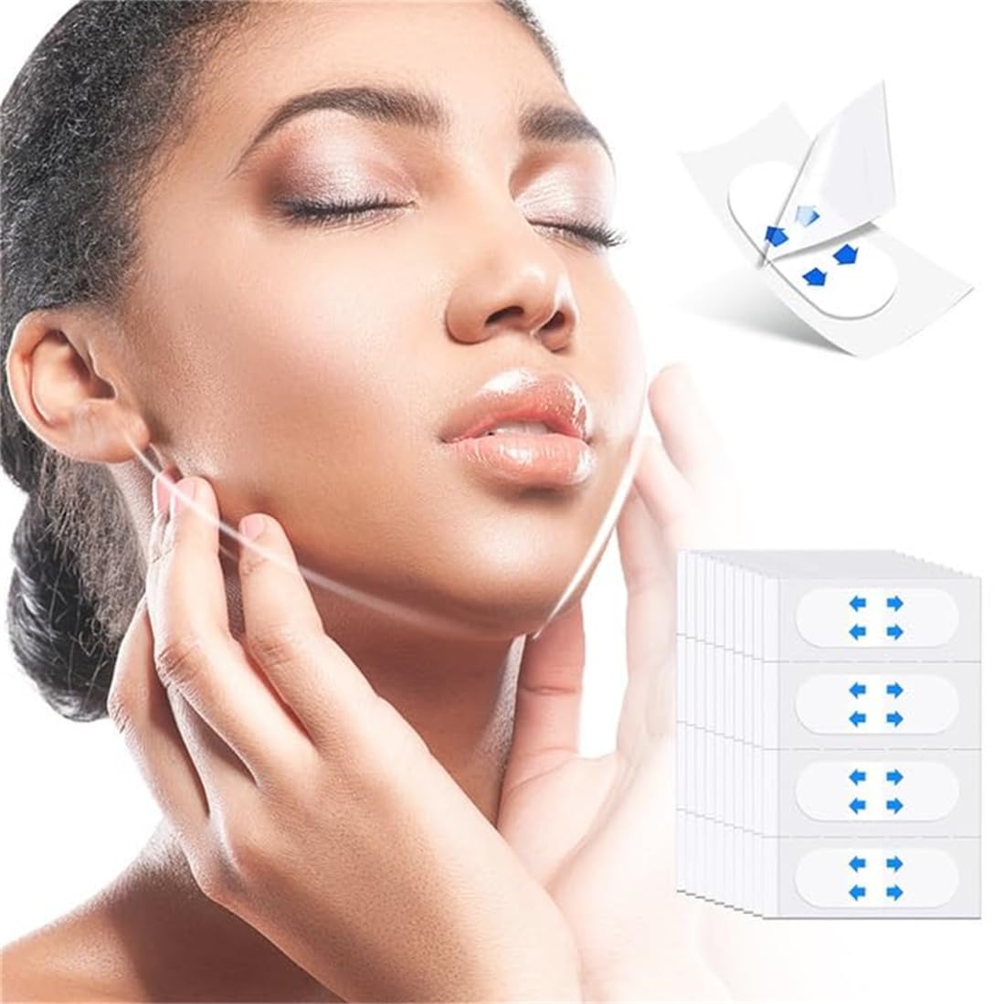 KWSLIN 60 Pack Face Lift Tape, Ultra-thin Invisible Instant Face Lifting Tape Waterproof High Elasticity, Makeup Tool for Hide Facial Wrinkles Lifting Saggy Skin Double Chin Smooth Wrinkles Face