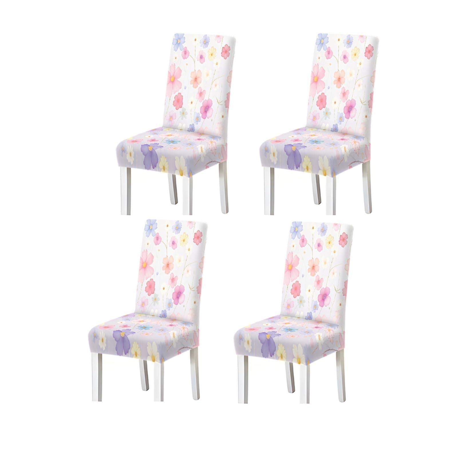Pastel Floral Chair Covers Set Of 2/4/6, Spring Stretch Dining Chair Slipcovers Removable Stretch Slipcovers for Dining Chairs(4PCSChair cover)
