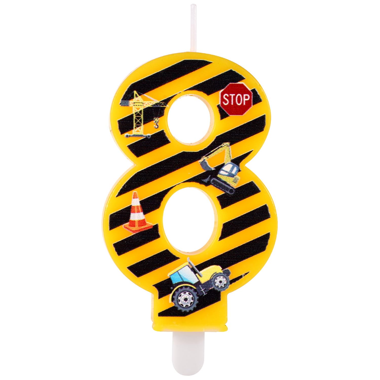 Construction Birthday Candle, Happy Birthday Candles Numbers Construction Cake Topper Yellow And Black Striped Candles For Boys Construction Birthday Party Supplies Decorations Number 4