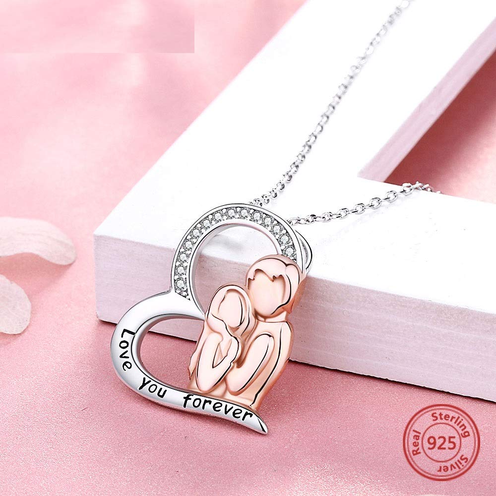 925 Sterling Silver Heart Casado Pareja Colgante Cadena Marido Abrazado Esposa Collar para Mujeres Aniversario Joyería Regalo De San Valentín