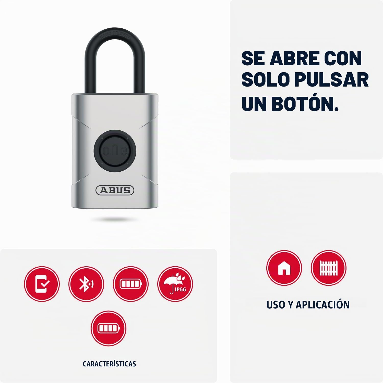 ABUS Candado Inteligente EVEROX One - Bloqueo Automático, 45 mm, Bluetooth | Apertura sin llave vía App o botón, resistente a intemperie IP66 e IP68, arco de acero templado y tecnología SmartX AES-128