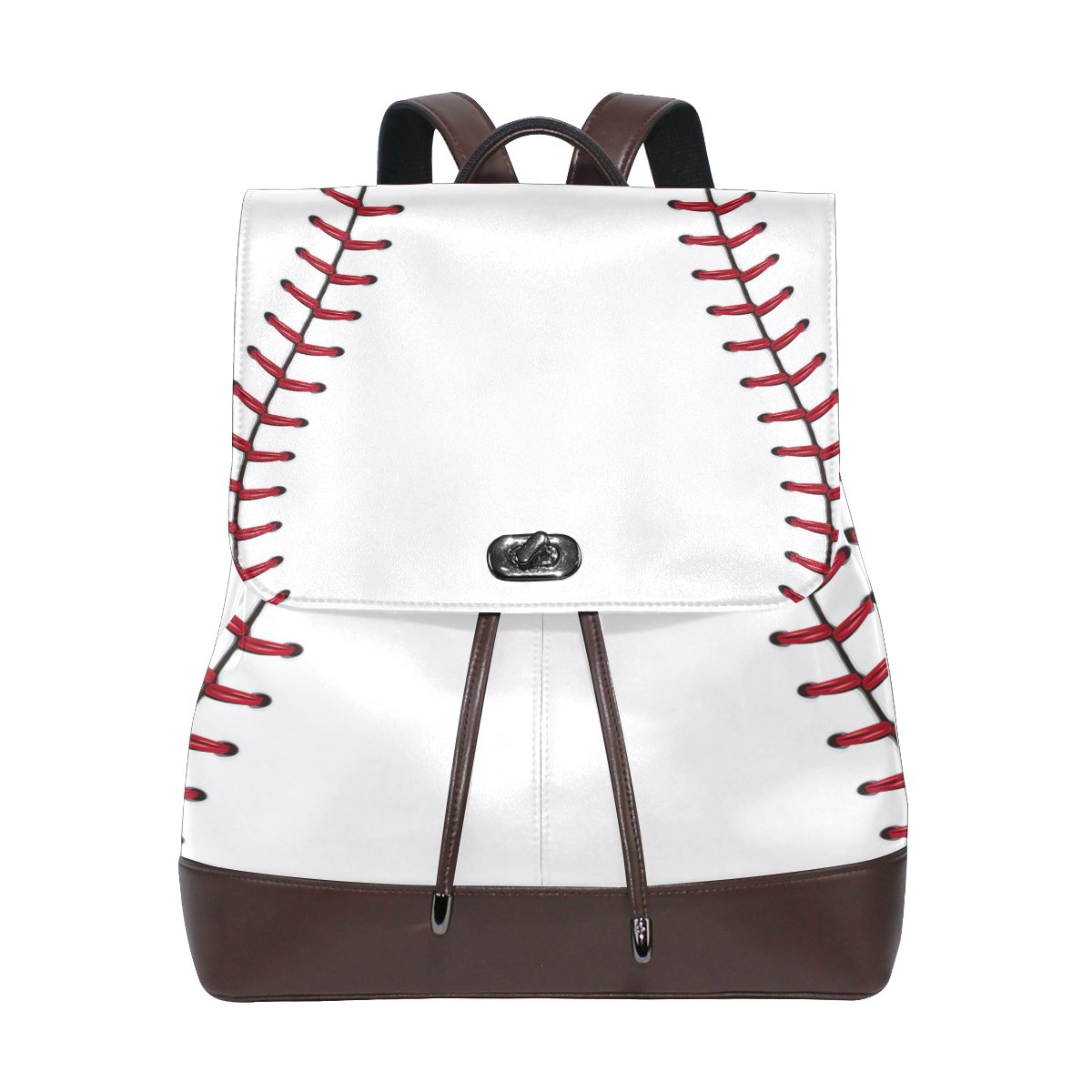 KUWT Baseball PU Leather Backpack College Book Bag Rucksack Daypacks