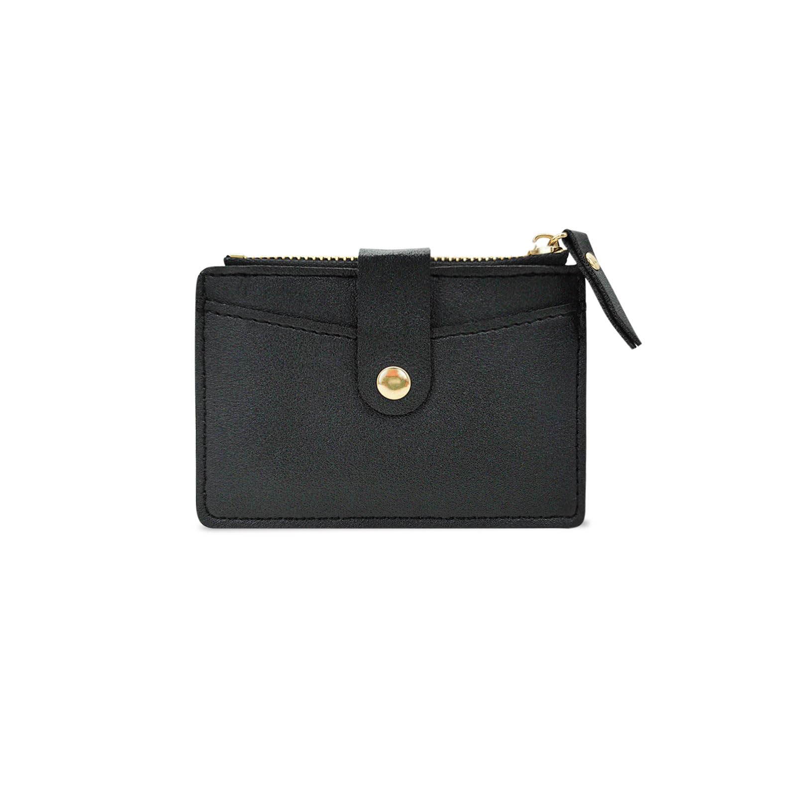 AfitLulu Small Credit Card Holder for Women, Candy Colored Women's Wallets with 4 Card Slots, Zipper and Buckle, Small Coin Purse for Coin, Folded Cash and Cards (Black)