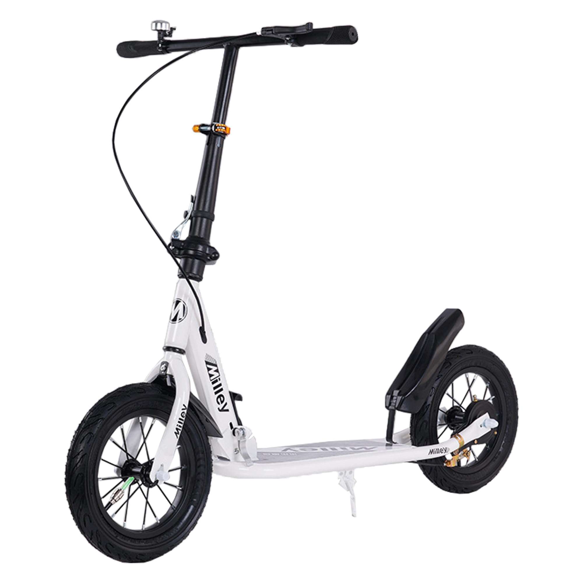 Scooter Enfant Adulte 12 Pouces Pneus en Caoutchouc Freins à Main Cadre en Acier Anti-Dérapant Hauteur Réglable 100kg pour Enfants Adolescents 8+