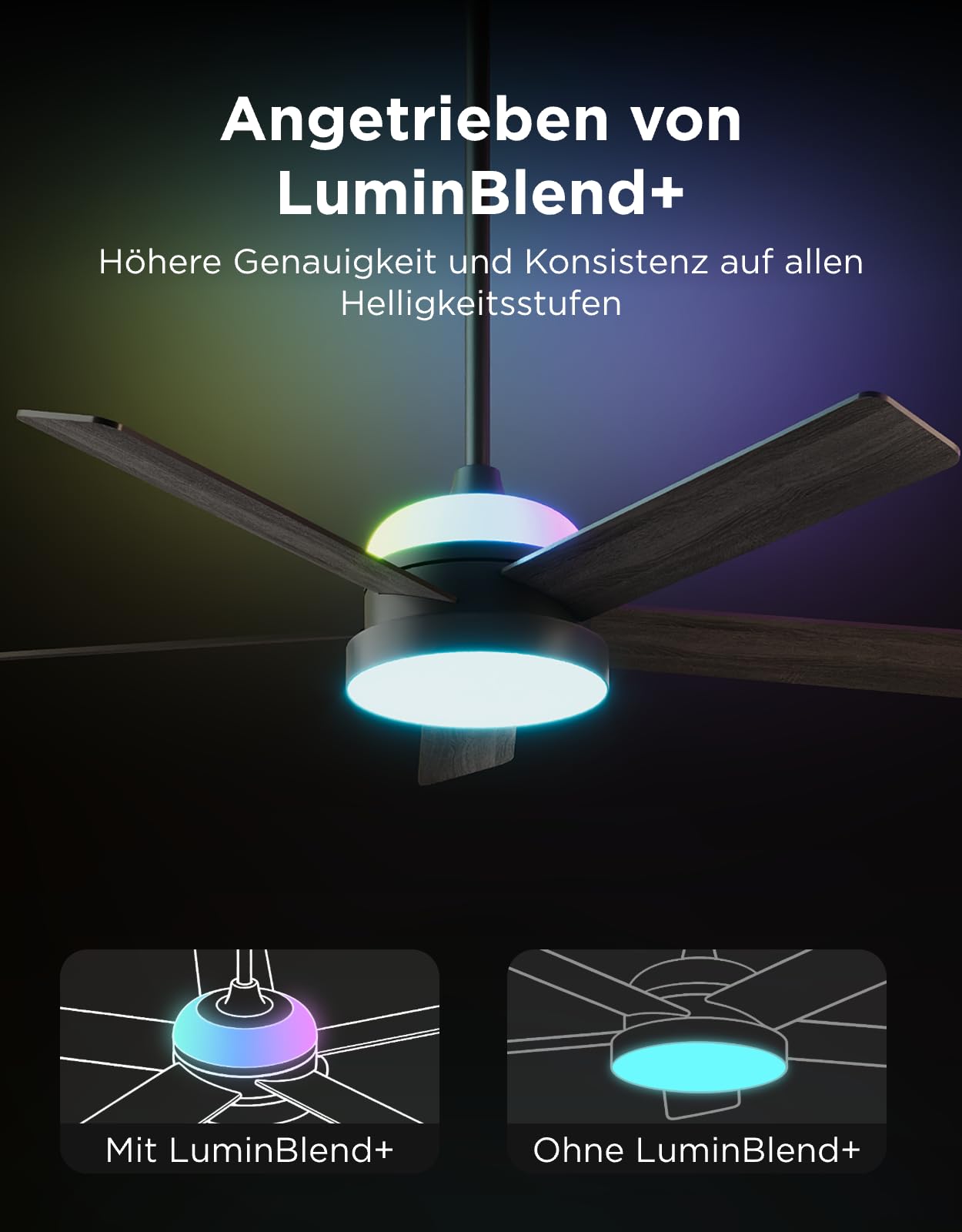 Govee Deckenventilator mit Beleuchtung RGBIC, Ø132cm, 2800 lm, Reversibler DC Motor, Smart Leise