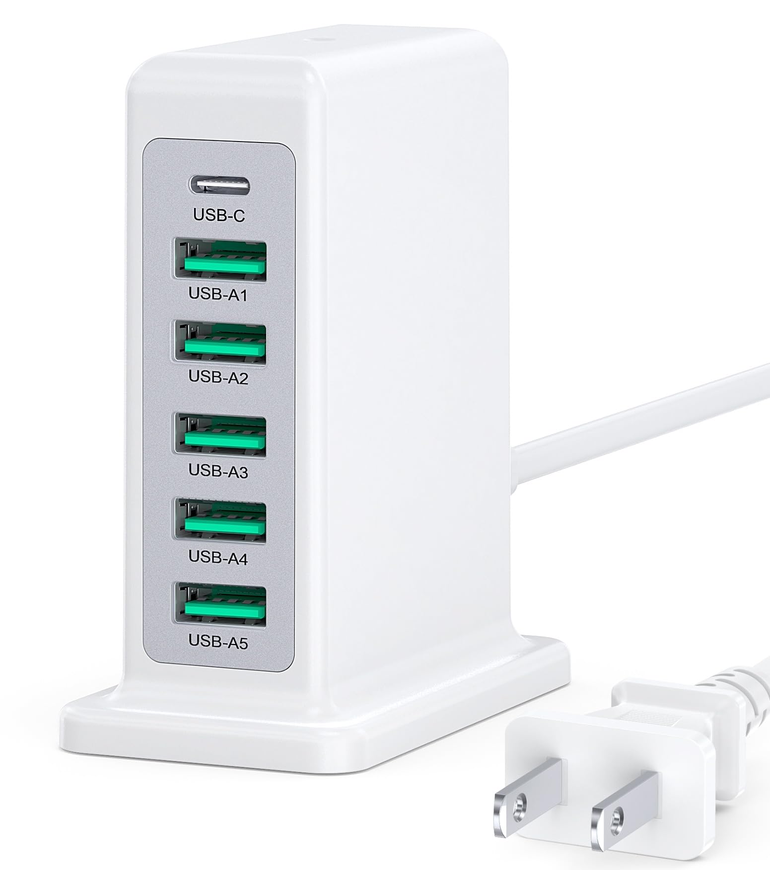 USB Charger Block 45W 6-Port Charging Station for Multiple Devices USB A and Type-C Charger Tower Fast Charging
