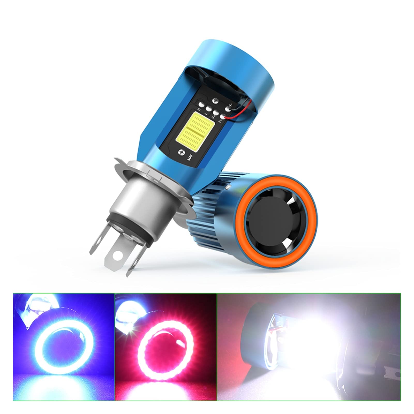 Kit de Conversion du xénon Phare de Motocyclette LED H4 BA20D Ange Oeil Bleu Rouge Scooter Moto Avant Phare Avant Ampoule DRL Accessoires 12V 24V Auto et Moto