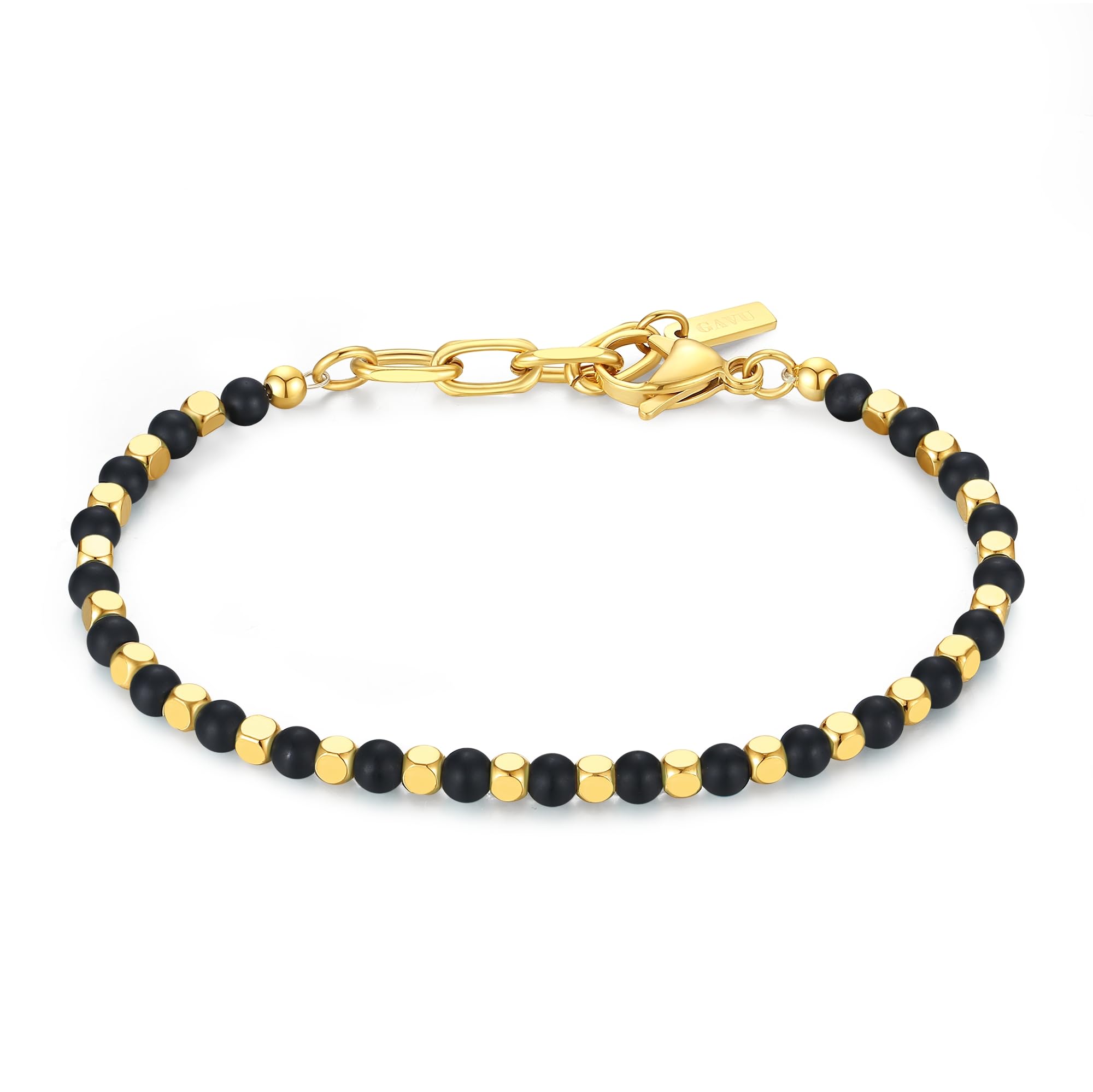 GAVU Pulsera Oro Hombre, Pulsera Hombre Acero Inoxidable, Pulsera de Piedras Naturales