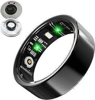 LONGLU Smart Ring pour Hommes Femmes, Bague Tracker de Fitness avec Fréquence Cardiaque/Oxygène Sanguin/Sommeil/Sport/Étanche IP68, Tracker de Santé pour iPhone & Android (Noir, 9)