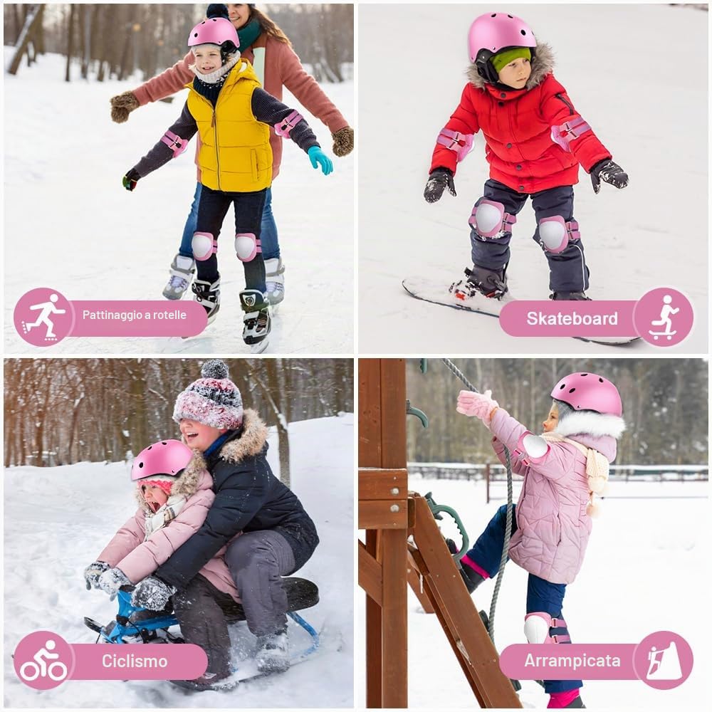 Set di Protezioni per Bambini , Con Casco Regolabile Ginocchiere Gomitiere e Polsiere per Skateboard Pattini in Linea Protezione Bambina per Skate Bicicletta Pattinaggio Monopattino