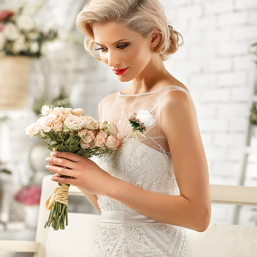 6 Fiori All'Occhiello Da Sposo In Seta Con Rosa E Strass – Boutonnière Per Matrimonio, Cerimonie E Feste – Vari Colori