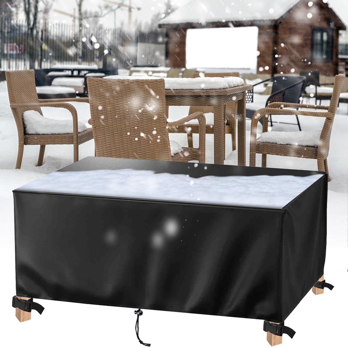 AJALGZ Waterproof Covers for Garden Furniture Rain Snow Covers Outdoor&Indoor Patio Table and Chairs Cover Heavy Duty 420D xford Rectangular/Square, Black - 140x60x90cm/LxWxH