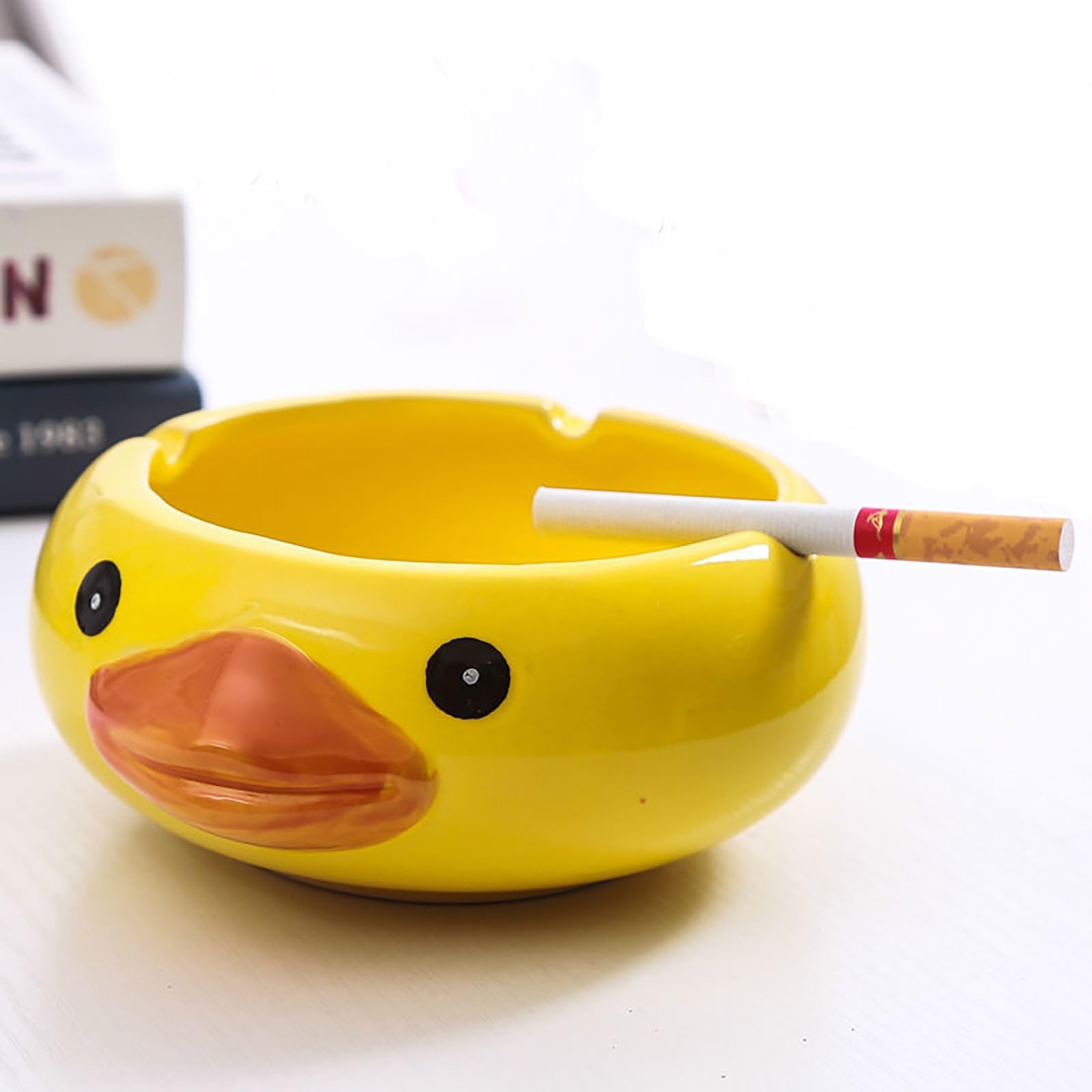 LingXuanGe Ceramic ashtray,cute duck ashtray, creative and personalized trend household duck ashtray