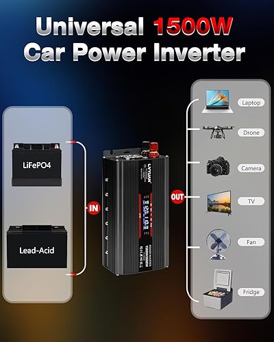 Vista 18 de LVYUAN Inversor de corriente de coche de 1500 W de 12 V a 110 V para vehículos con pantalla LED, salidas de EE. UU., puertos USB para acampar al Rojo