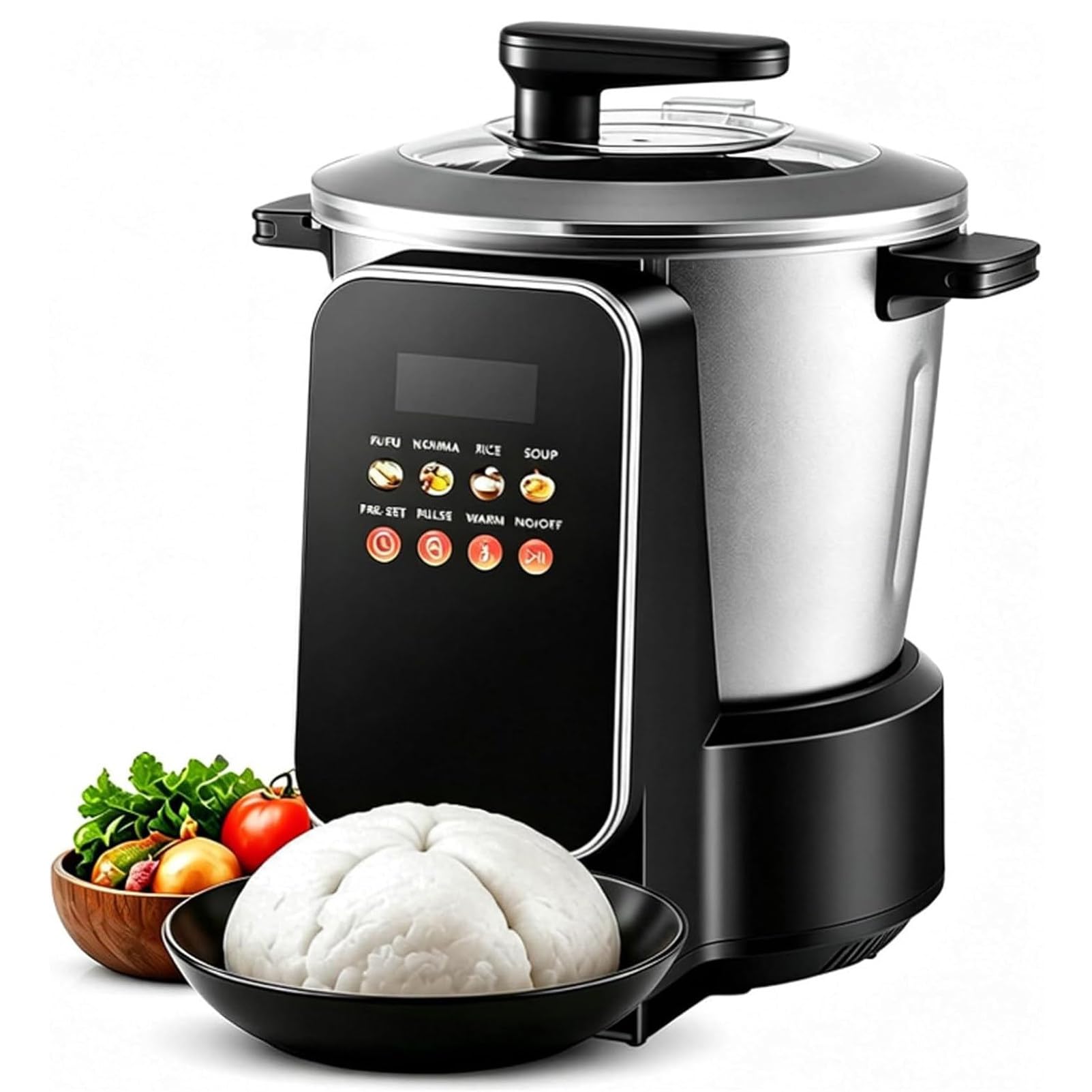 Robot de Cocina automático de 8 L con Revestimiento Antiadherente: Ideal para Preparar *nshima* (Masa de harina), arroz, sopas, Mezclas, Carne picada y Salsas.