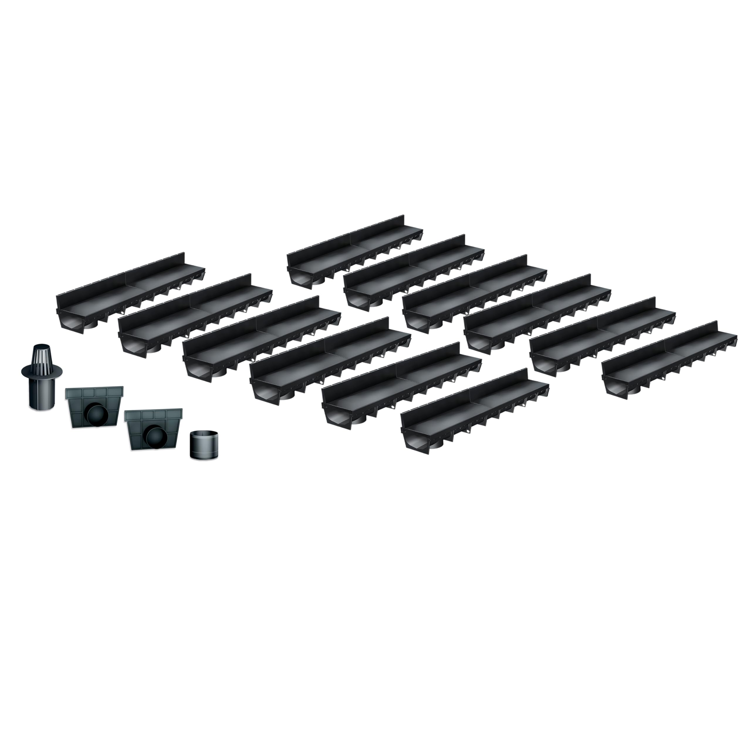Pack de 12 Caniveaux Extérieurs MEAPARK – Grille à Fente en PP Recyclé – Drainage Terrasse, Piscine, Jardin – Classe A15 Piéton – Largeur utile 10 cm