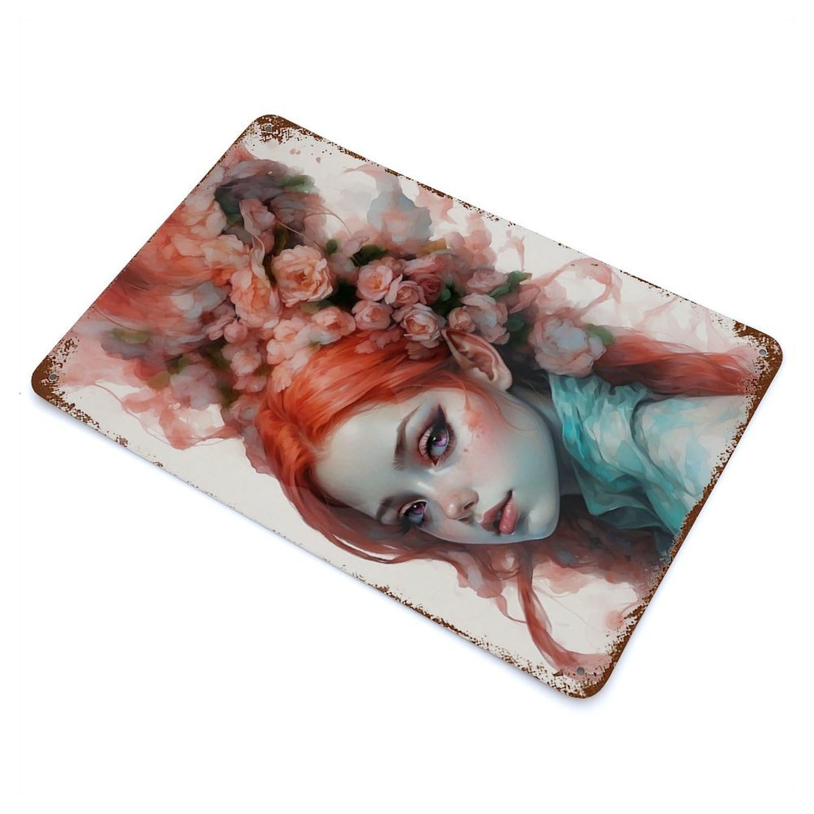 Garage Style Redheaded Fey Distressed Metal Wall Sign 11.8"x7.9", Novelty Wall Decor for Bar And Workshop