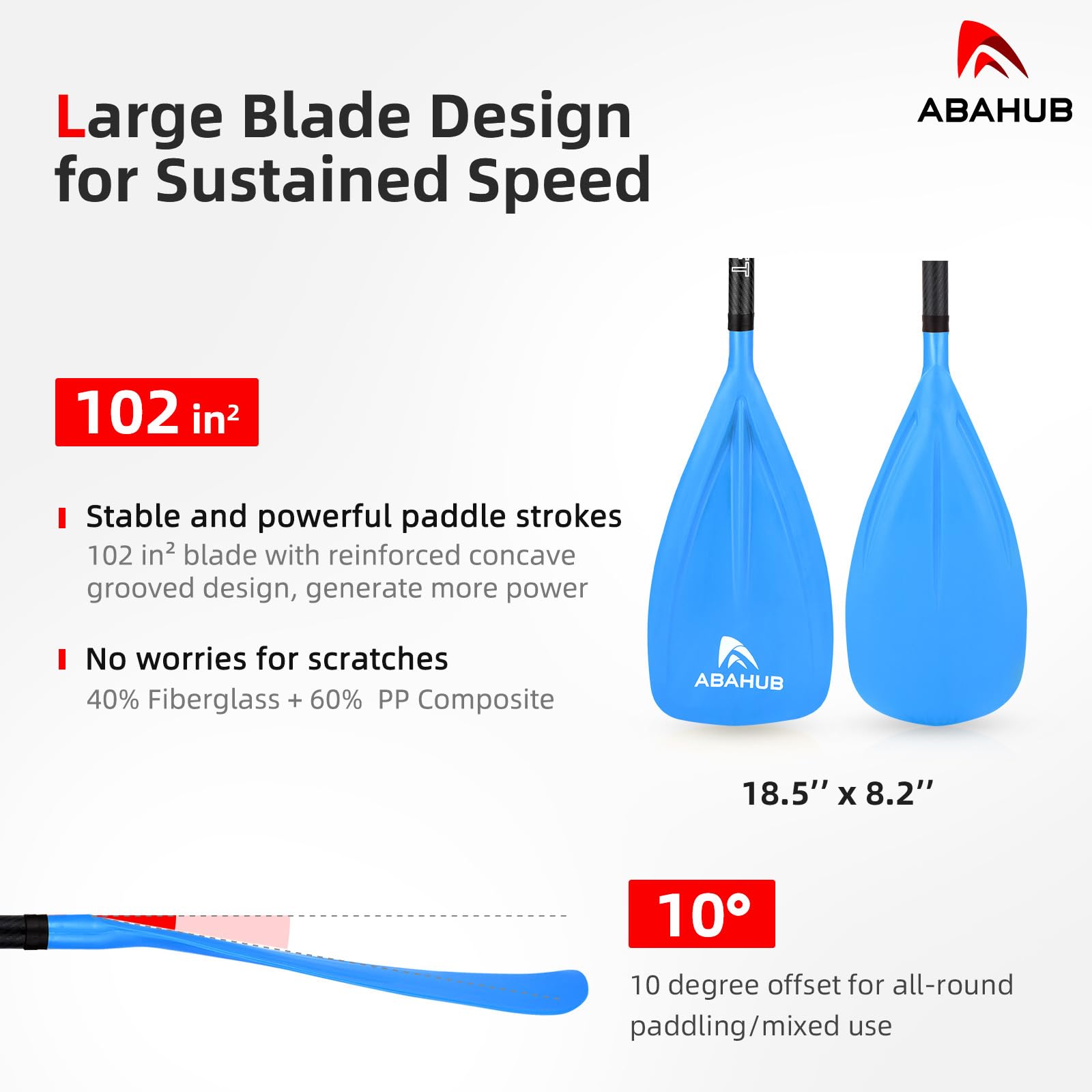 Abahub 1 x 3 Section Carbon Fiber SUP Paddle, Adjustable 67''-86'' Stand Up Paddle Lightweight Carbon Shaft, Blue Plastic Blade + Paddle Bag