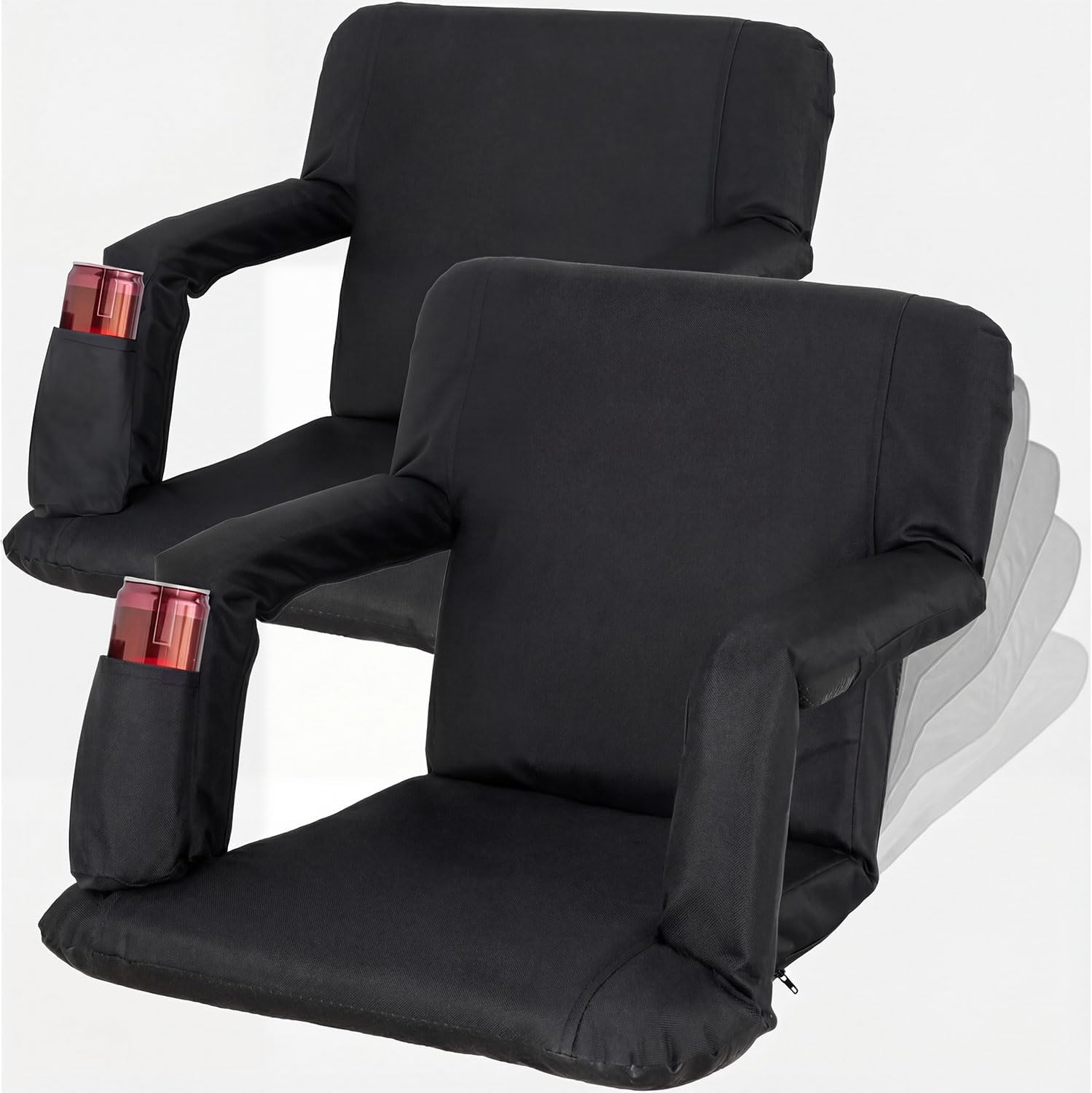 2 Pack Stadium Seats for Bleachers w/Back Support Padded Cushions 20.5"/25" Wide Comfortable Bleacher Chairs with armrest, Portable & Reclining Design for Camping, Stadium Events
