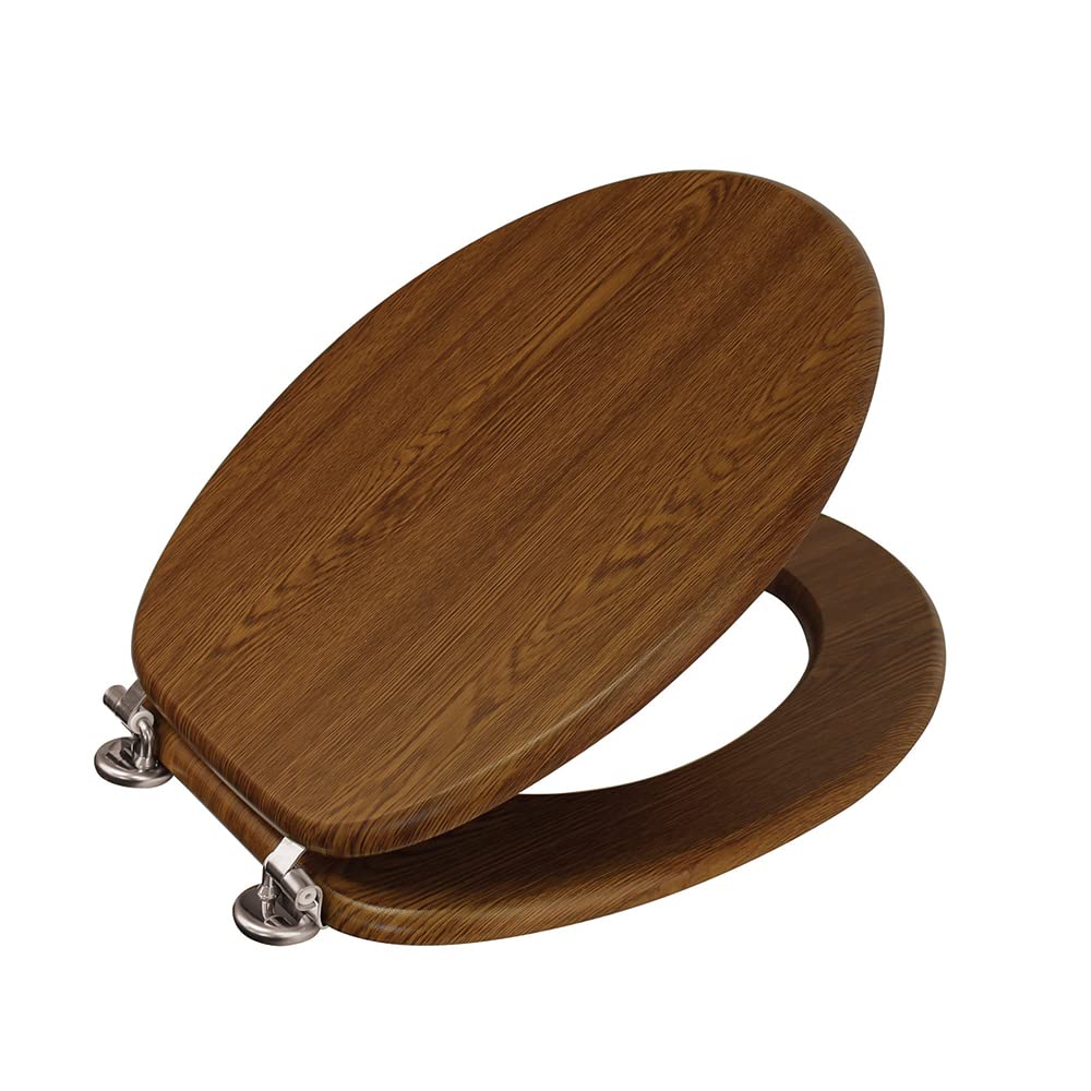 Showerdrape (Walnut) Wooden Toilet Seat Adjustable Stainless Steel Hinges