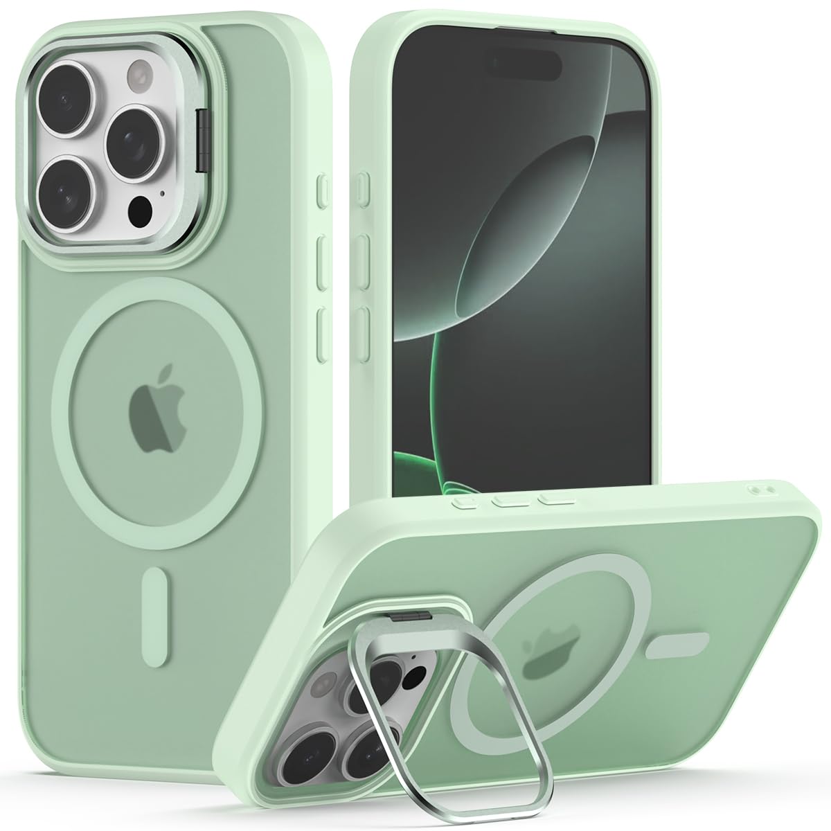 Nvollnoe for iPhone 16 Pro Max Case Compatible with MagSafe Military Grade Shockproof Heavy Duty Protective Adjustable Kickstand Matte Semi Clear