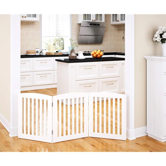 Buy PAWLAND Wooden Freestanding Foldable Pet Gate for Dogs, 24 inch 3 Panel Step Over Fence, Dog
