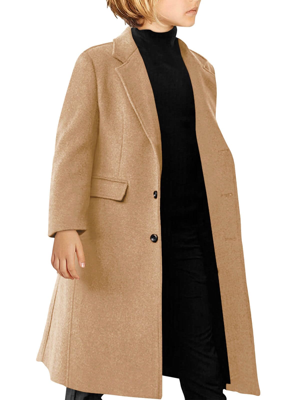 Haloumoning Boys Casual Trench Coat Kids Winter Notch Lapel Long Jacket Single Breasted Pea Coat with Pockets 4-14Y