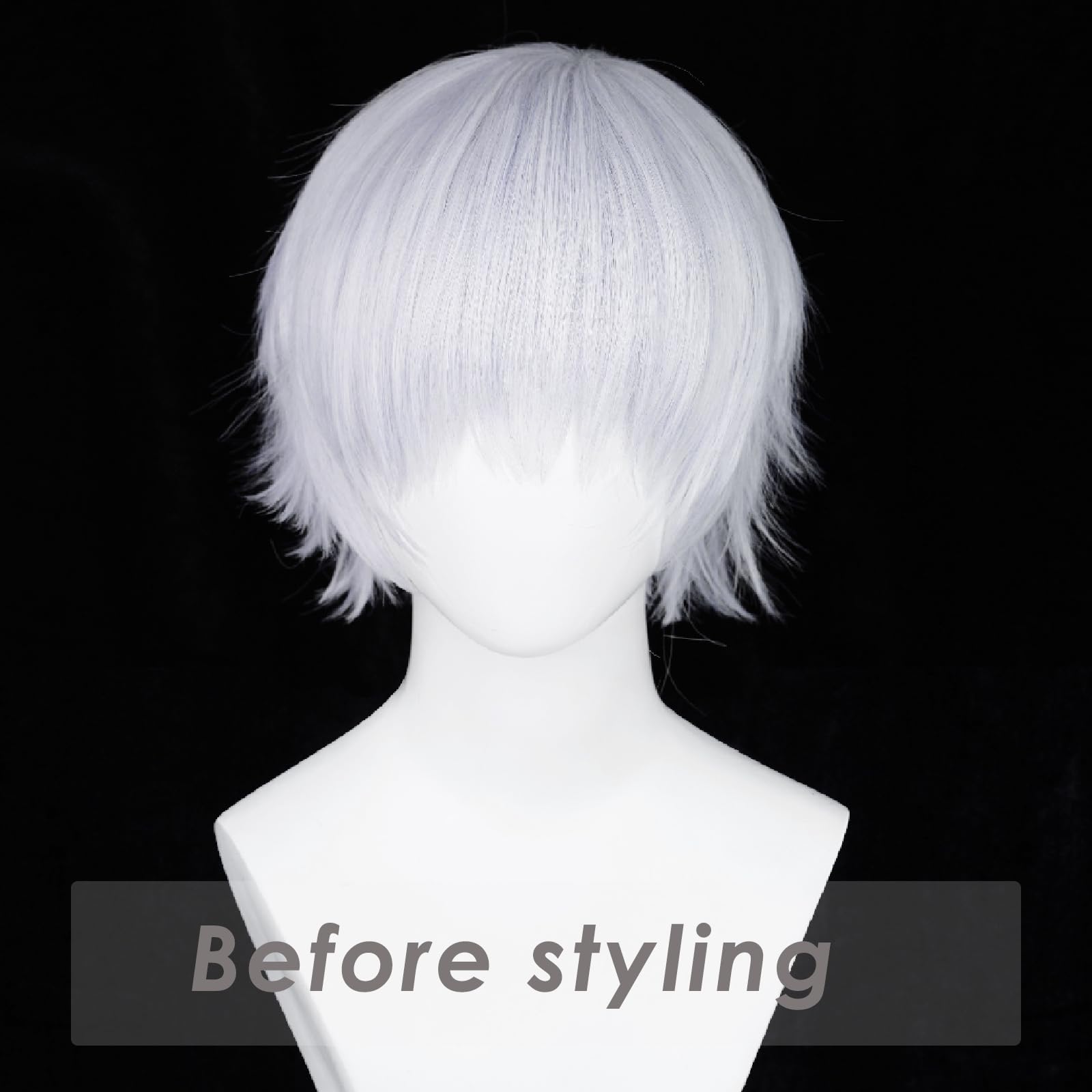Gojo - Peluca de cosplay para hombre, peluca corta violeta plateada, pelucas de pelo esponjoso con puntas para anime, cosplay, disfraz de Halloween 6