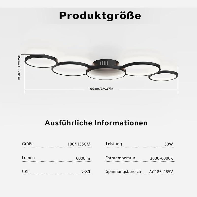 BAYHT Fekete Kerek LED Mennyezeti Lámpa 50W 6000LM - Távirányítós Fényerőszabályzós Világítás 3000K-6500K - Nappali, Hálószoba, Étkező
