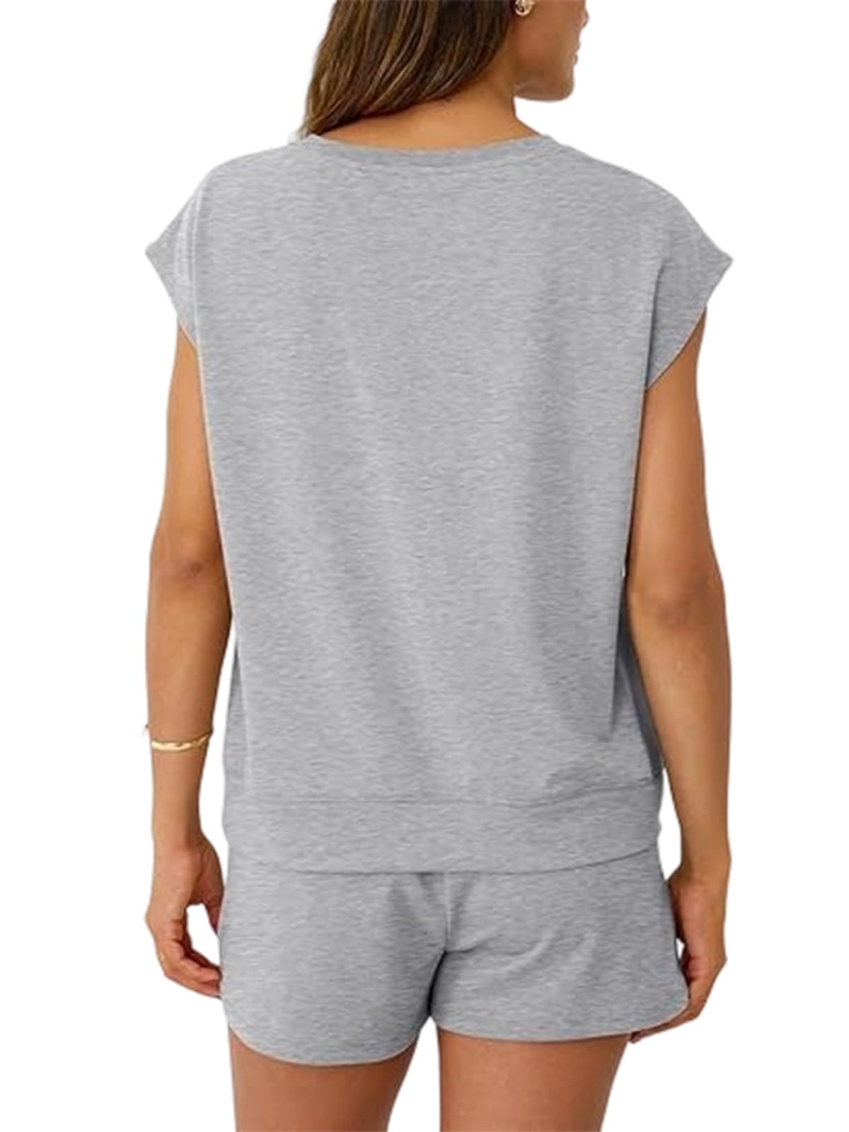 Conjuntos Chándal Mujer Verano 2 Piezas Casual Cuello Redondo Top Sin Mangas y Pantalones Cortos con Bolsillos y Cordón Ajustable Chandal Completo