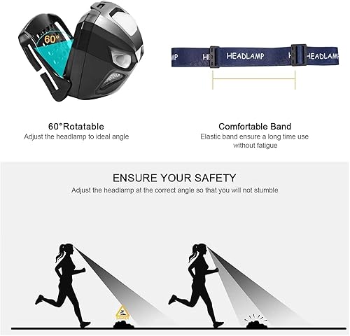 Miniatura 5 de Linterna frontal LED, faros delanteros recargables por USB con detector de movimiento, 300LM IPX4, luces de trabajo LED impermeables con 8 modos de