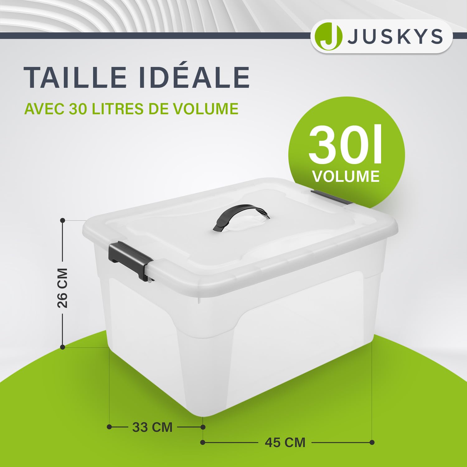 Juskys Boîte de rangement avec couvercle - ensemble de 6 boîtes en plastique de 30 l - grande boîte, empilable, transparente - rangement système de rangement boîtes de rangement